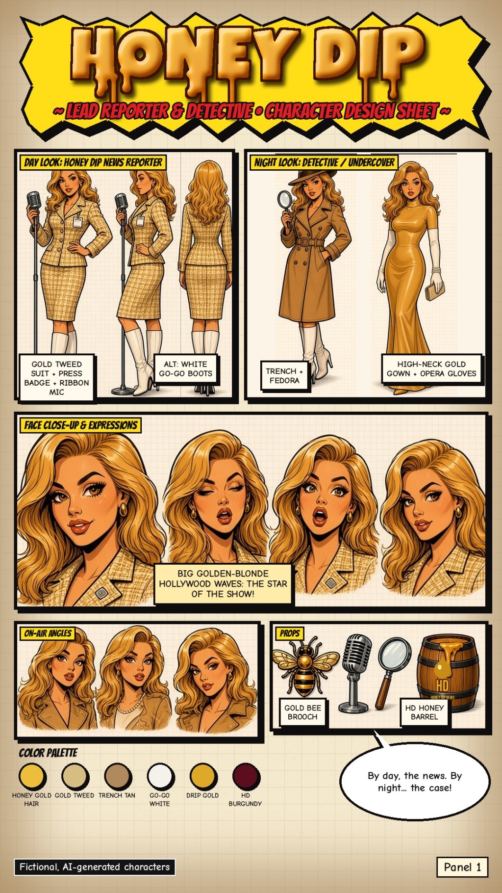 Honey Dip character design sheet